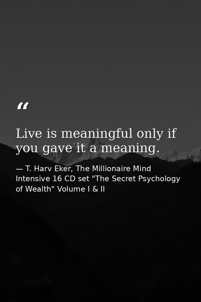 Live is meaningful only if you gave it a meaning. — T. Harv Eker, The Millionaire Mind Intensive 16 CD set "The Secret Psychology of Wealth" Volume I & II
