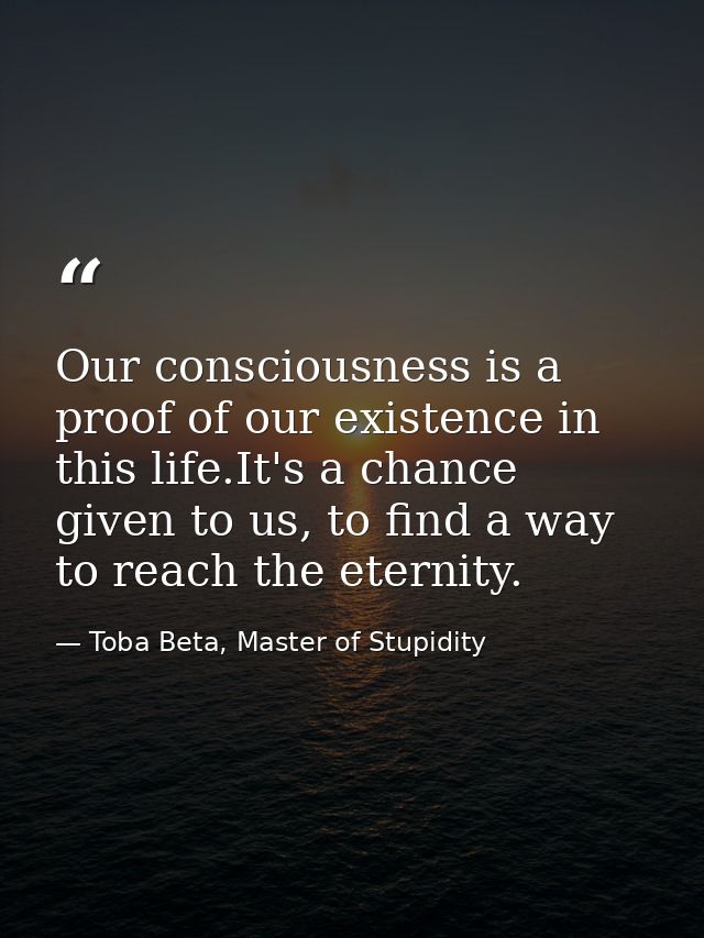 Our consciousness is a proof of our existence in this life.It's a chance given to us, to find a way to reach the eternit — Toba Beta, Master of Stupidity