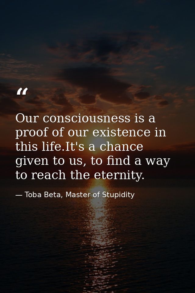 Our consciousness is a proof of our existence in this life.It's a chance given to us, to find a way to reach the eternit — Toba Beta, Master of Stupidity