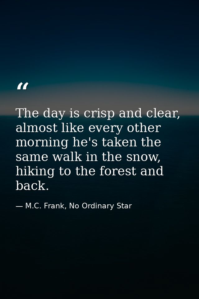 The day is crisp and clear, almost like every other morning he's taken the same walk in the snow, hiking to the forest a — M.C. Frank, No Ordinary Star