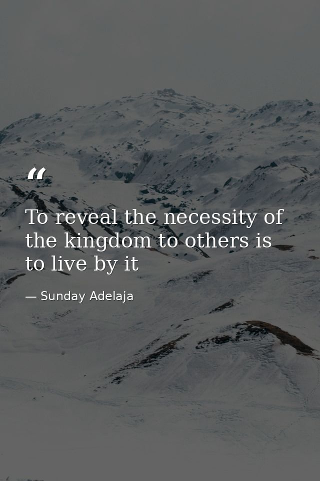 To reveal the necessity of the kingdom to others is to live by it — Sunday Adelaja
