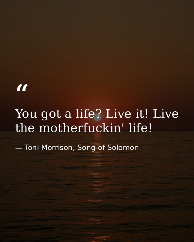 You got a life? Live it! Live the motherfuckin' life! — Toni Morrison, Song of Solomon