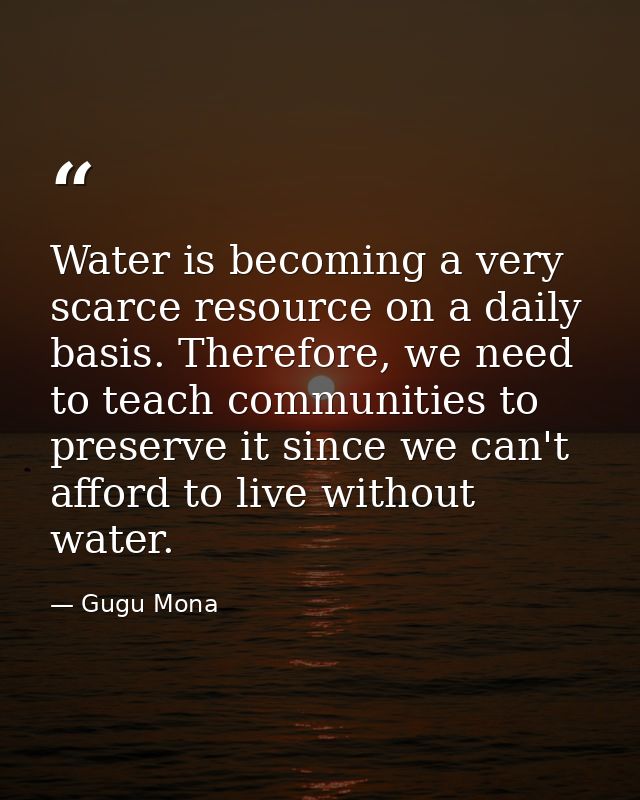 Water is becoming a very scarce resource on a daily basis. Therefore, we need to teach communities to preserve it since  — Gugu Mona