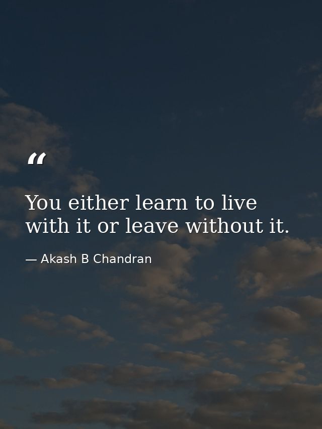 You either learn to live with it or leave without it. — Akash B Chandran