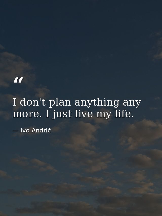 I don't plan anything any more. I just live my life. — Ivo Andrić