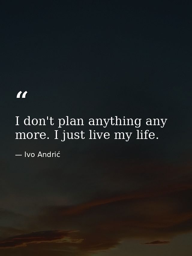 I don't plan anything any more. I just live my life. — Ivo Andrić