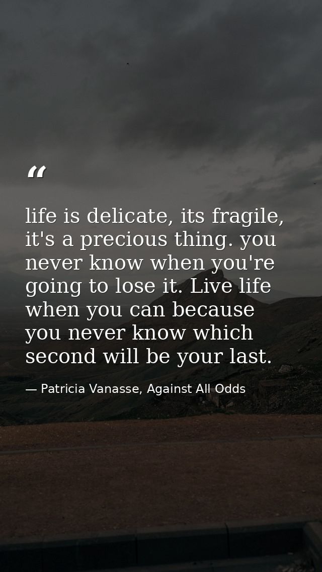 life is delicate, its fragile, it's a precious thing. you never know when you're going to lose it. Live life when you ca — Patricia Vanasse, Against All Odds