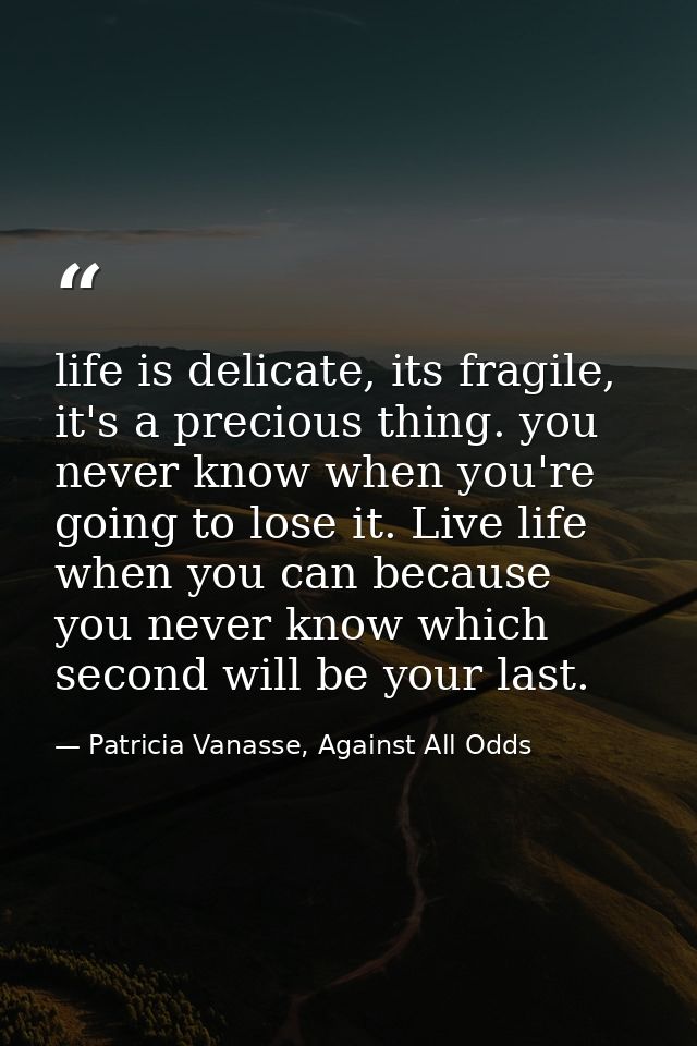 life is delicate, its fragile, it's a precious thing. you never know when you're going to lose it. Live life when you ca — Patricia Vanasse, Against All Odds