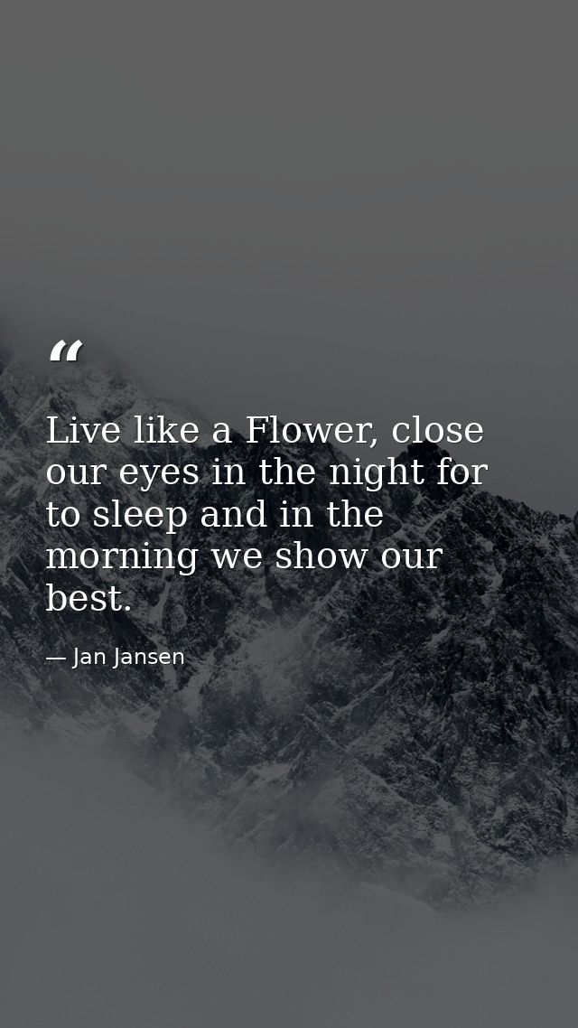 Live like a Flower, close our eyes in the night for to sleep and in the morning we show our best. — Jan Jansen