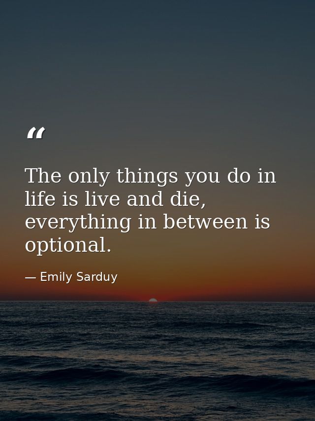 The only things you do in life is live and die, everything in between is optional. — Emily Sarduy