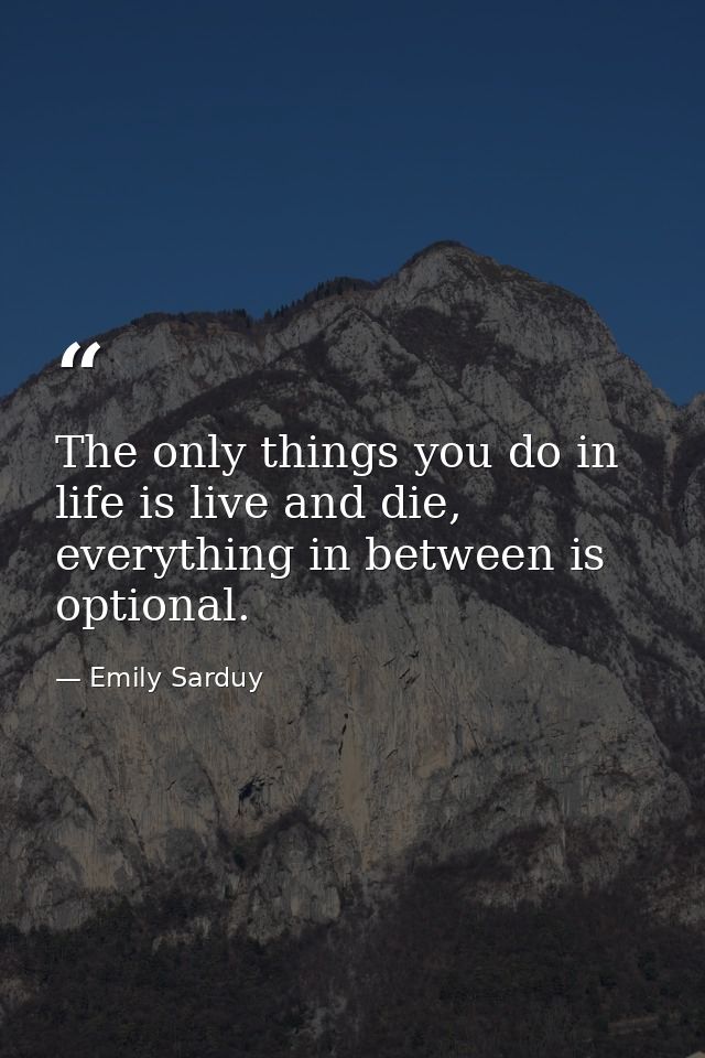 The only things you do in life is live and die, everything in between is optional. — Emily Sarduy