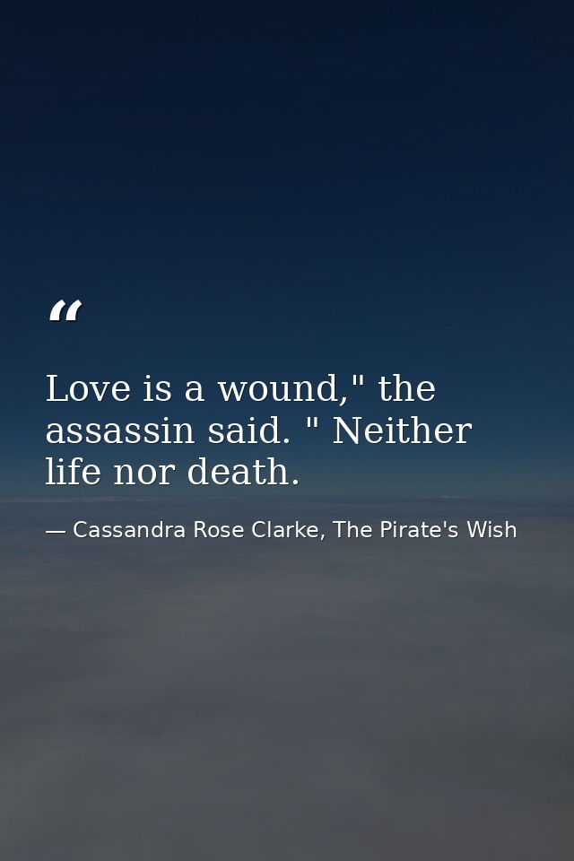 Love is a wound," the assassin said. " Neither life nor death. — Cassandra Rose Clarke, The Pirate's Wish
