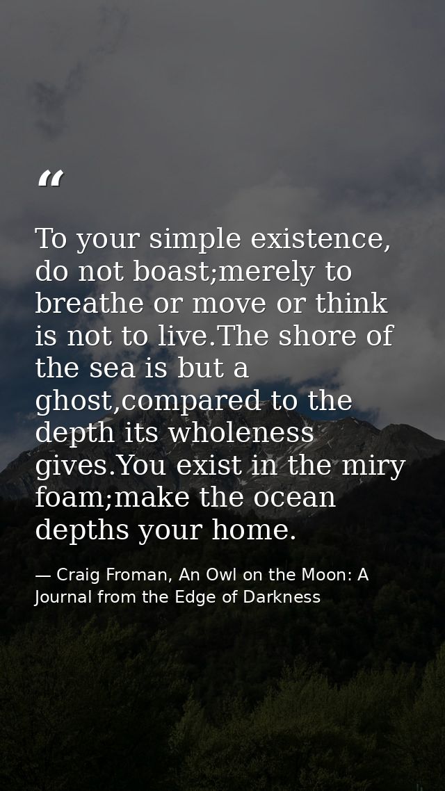 To your simple existence, do not boast;merely to breathe or move or think is not to live.The shore of the sea is but a g — Craig Froman, An Owl on the Moon: A Journal from the Edge of Darkness