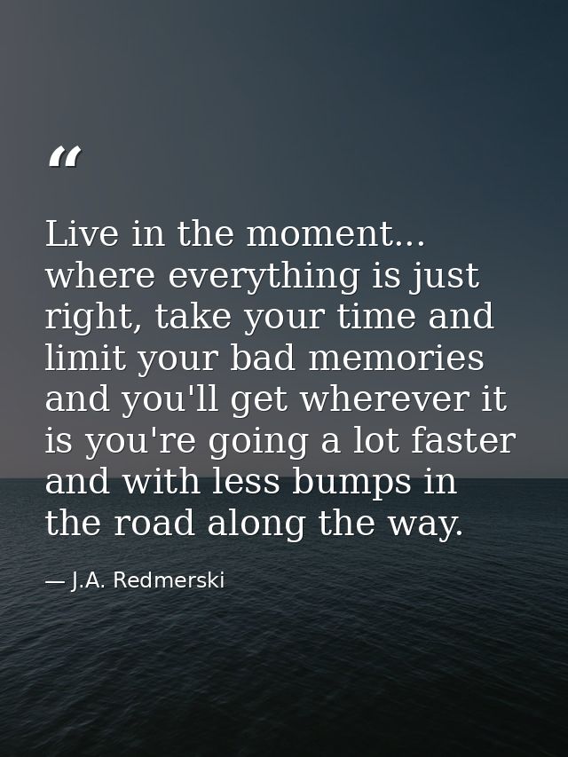 Live in the moment... where everything is just right, take your time and limit your bad memories and you'll get wherever — J.A. Redmerski