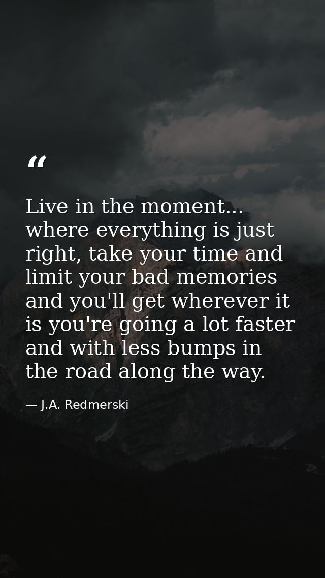 Live in the moment... where everything is just right, take your time and limit your bad memories and you'll get wherever — J.A. Redmerski