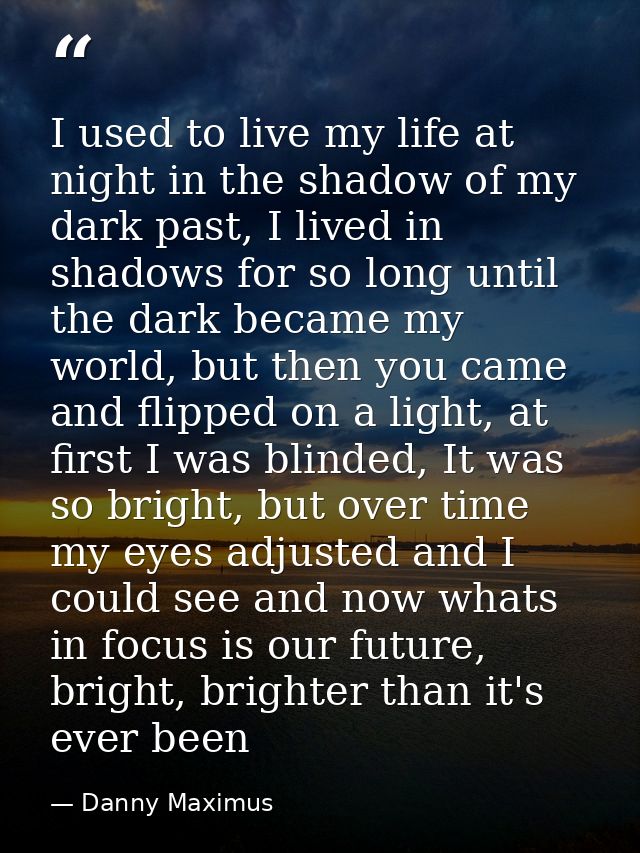 I used to live my life at night in the shadow of my dark past, I lived in shadows for so long until the dark became my w — Danny Maximus