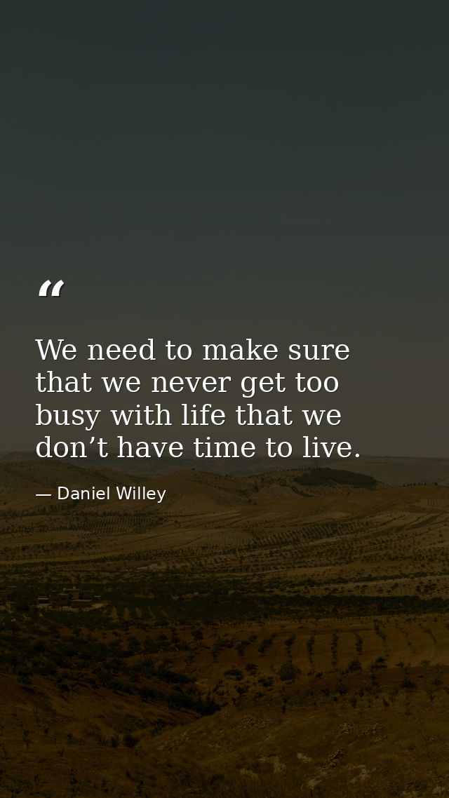 We need to make sure that we never get too busy with life that we don’t have time to live. — Daniel Willey