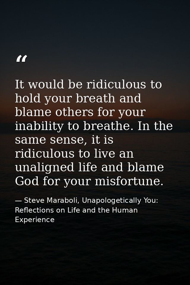 It would be ridiculous to hold your breath and blame others for your inability to breathe. In the same sense, it is ridi — Steve Maraboli, Unapologetically You: Reflections on Life and the Human Experience