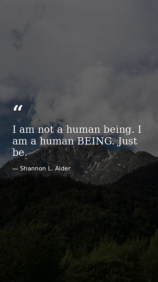 I am not a human being. I am a human BEING. Just be. — Shannon L. Alder
