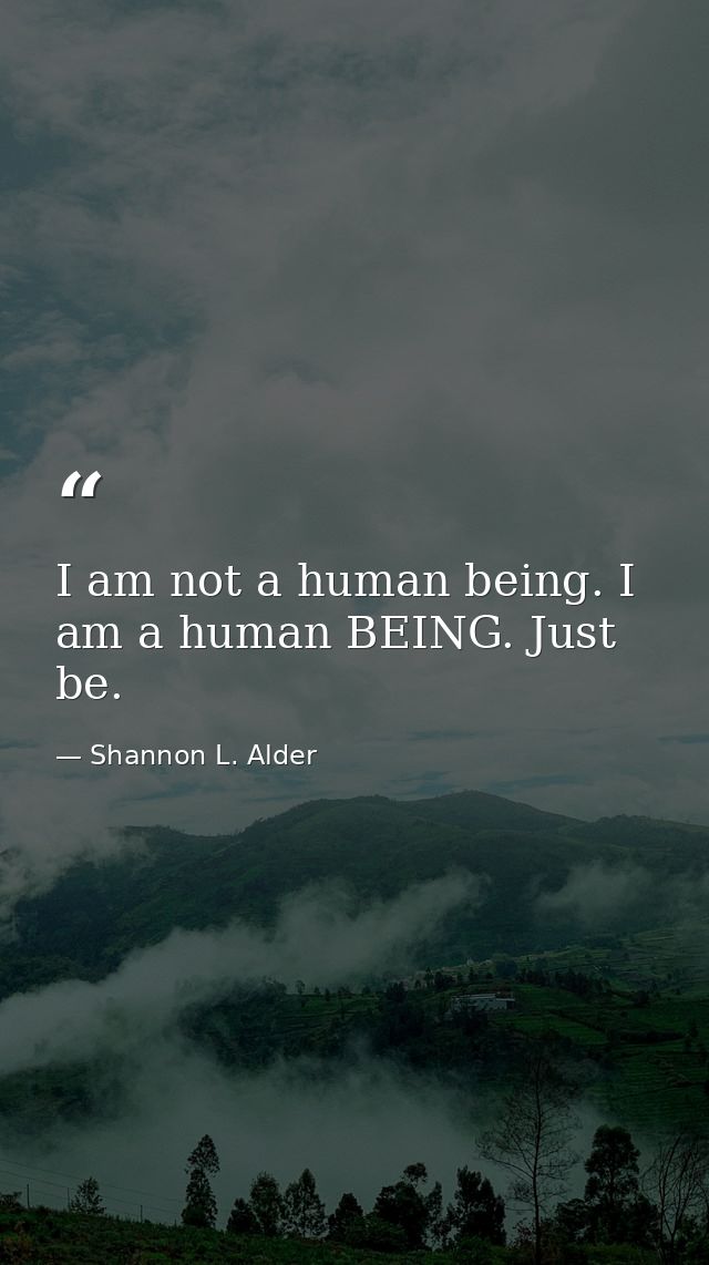 I am not a human being. I am a human BEING. Just be. — Shannon L. Alder