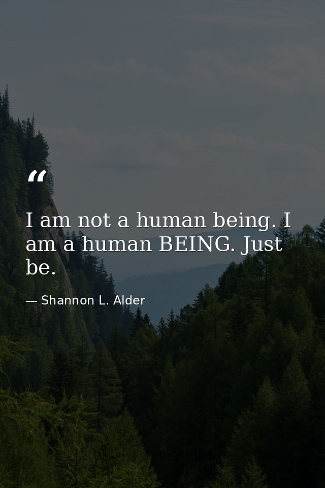 I am not a human being. I am a human BEING. Just be. — Shannon L. Alder