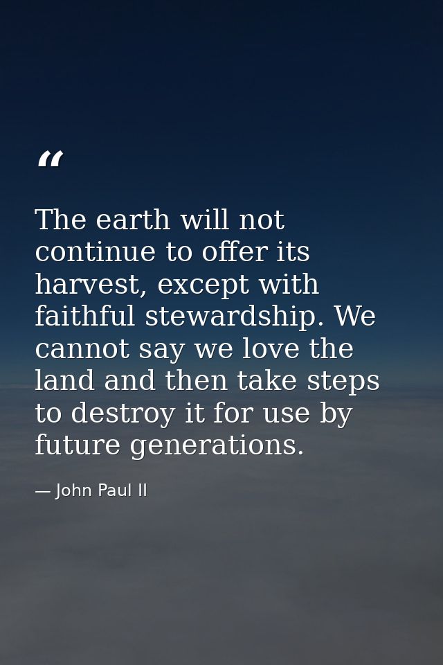The earth will not continue to offer its harvest, except with faithful stewardship. We cannot say we love the land and t — John Paul II