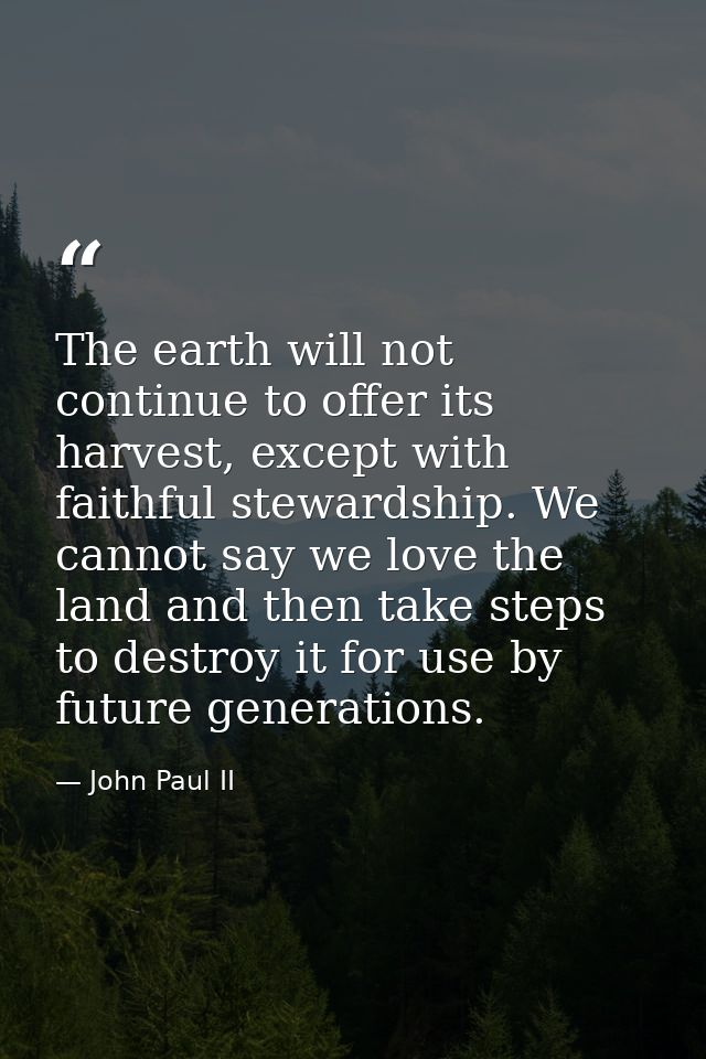 The earth will not continue to offer its harvest, except with faithful stewardship. We cannot say we love the land and t — John Paul II