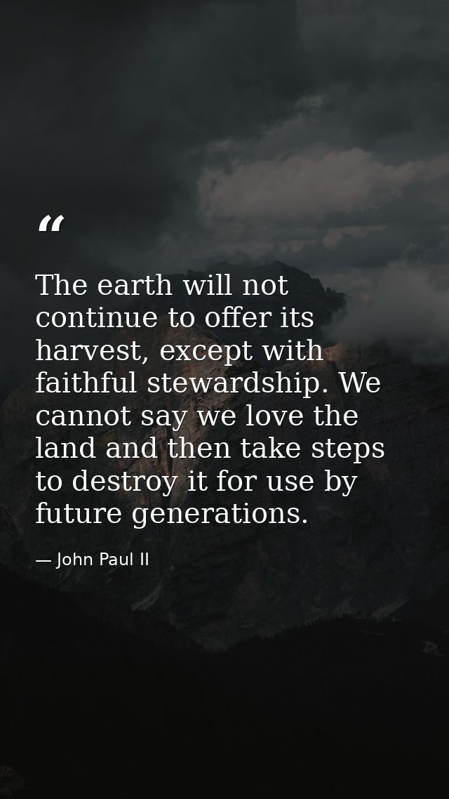 The earth will not continue to offer its harvest, except with faithful stewardship. We cannot say we love the land and t — John Paul II