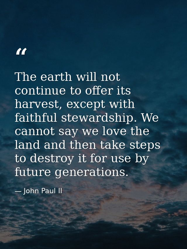 The earth will not continue to offer its harvest, except with faithful stewardship. We cannot say we love the land and t — John Paul II