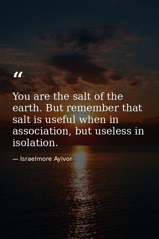 You are the salt of the earth. But remember that salt is useful when in association, but useless in isolation. — Israelmore Ayivor