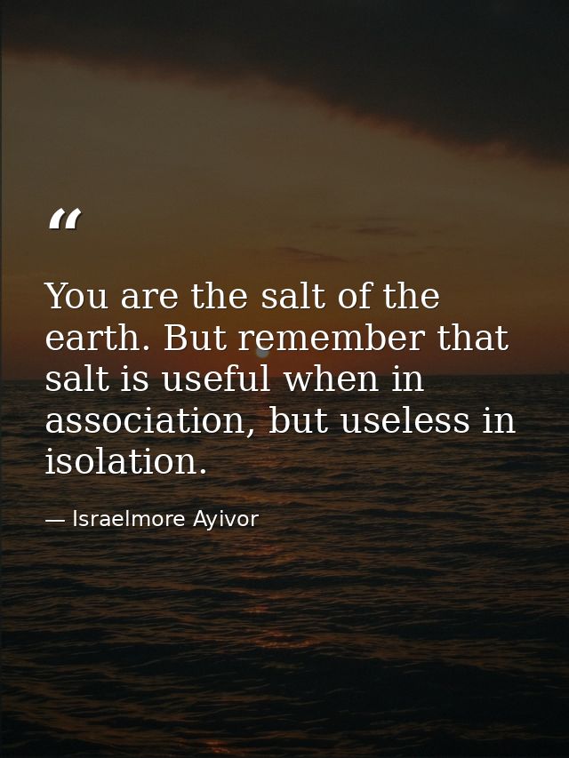 You are the salt of the earth. But remember that salt is useful when in association, but useless in isolation. — Israelmore Ayivor