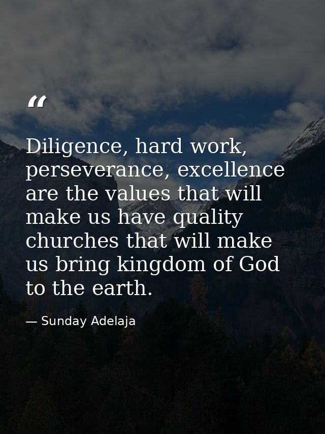 Diligence, hard work, perseverance, excellence are the values that will make us have quality churches that will make us  — Sunday Adelaja