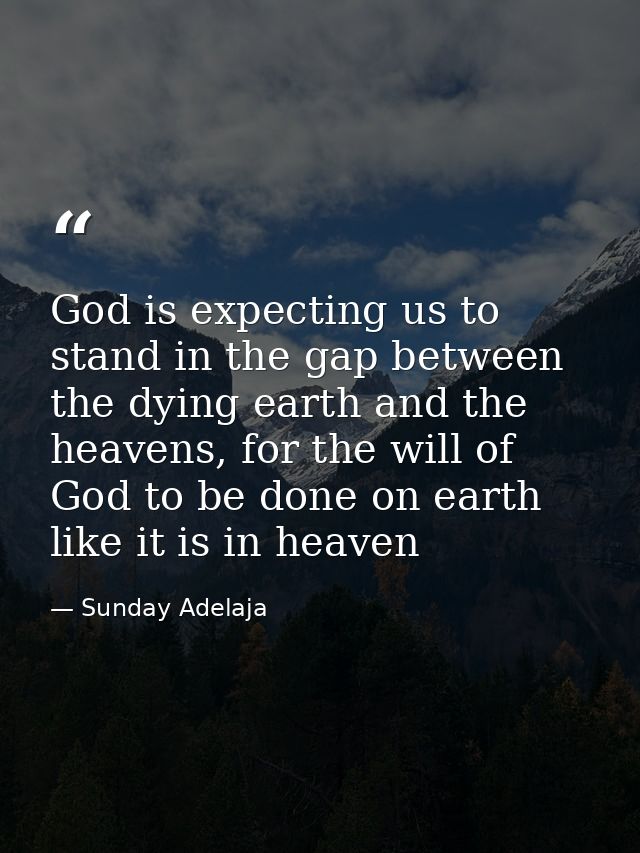 God is expecting us to stand in the gap between the dying earth and the heavens, for the will of God to be done on earth — Sunday Adelaja