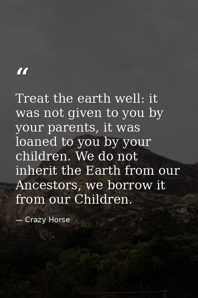 Treat the earth well: it was not given to you by your parents, it was loaned to you by your children. We do not inherit  — Crazy Horse