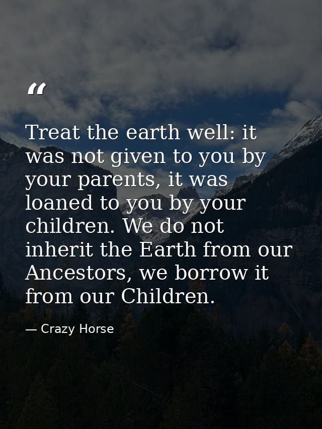 Treat the earth well: it was not given to you by your parents, it was loaned to you by your children. We do not inherit  — Crazy Horse