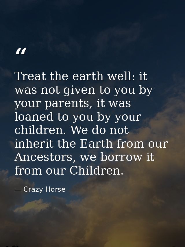 Treat the earth well: it was not given to you by your parents, it was loaned to you by your children. We do not inherit  — Crazy Horse