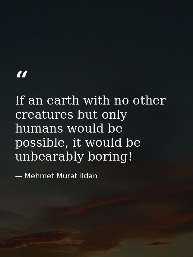 If an earth with no other creatures but only humans would be possible, it would be unbearably boring! — Mehmet Murat ildan