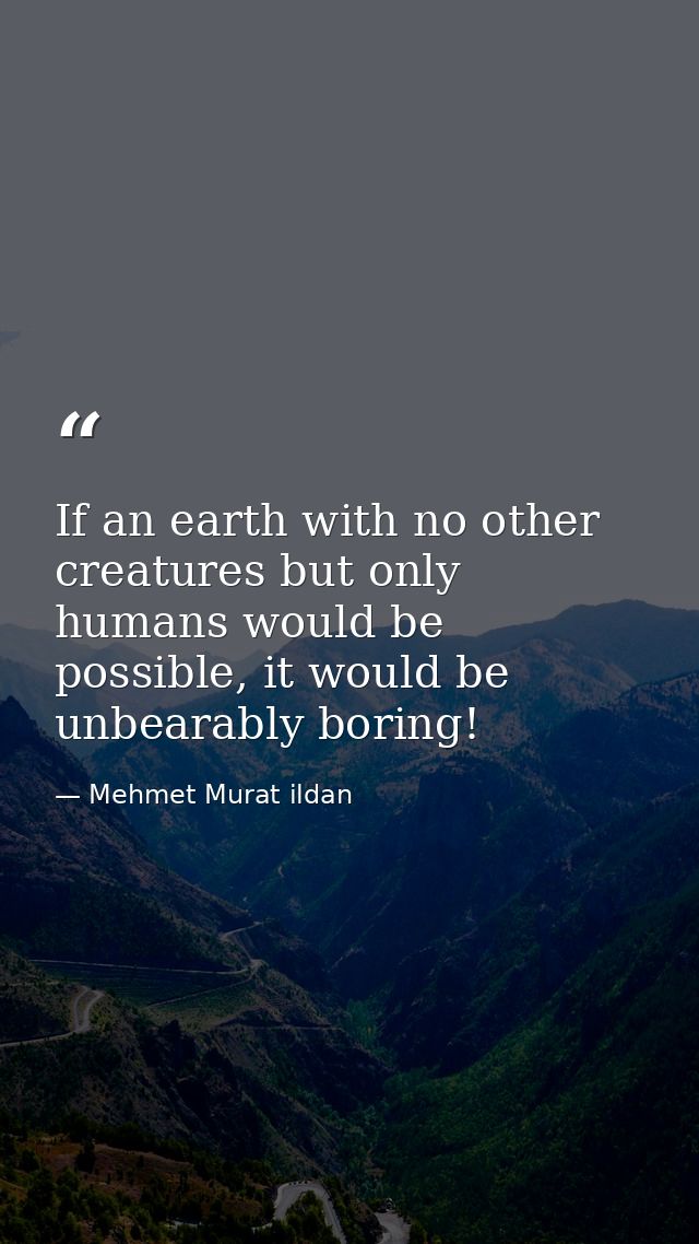 If an earth with no other creatures but only humans would be possible, it would be unbearably boring! — Mehmet Murat ildan