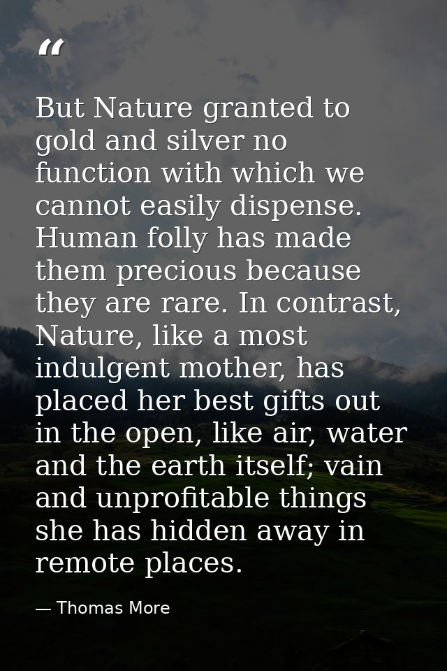 But Nature granted to gold and silver no function with which we cannot easily dispense. Human folly has made them precio — Thomas More