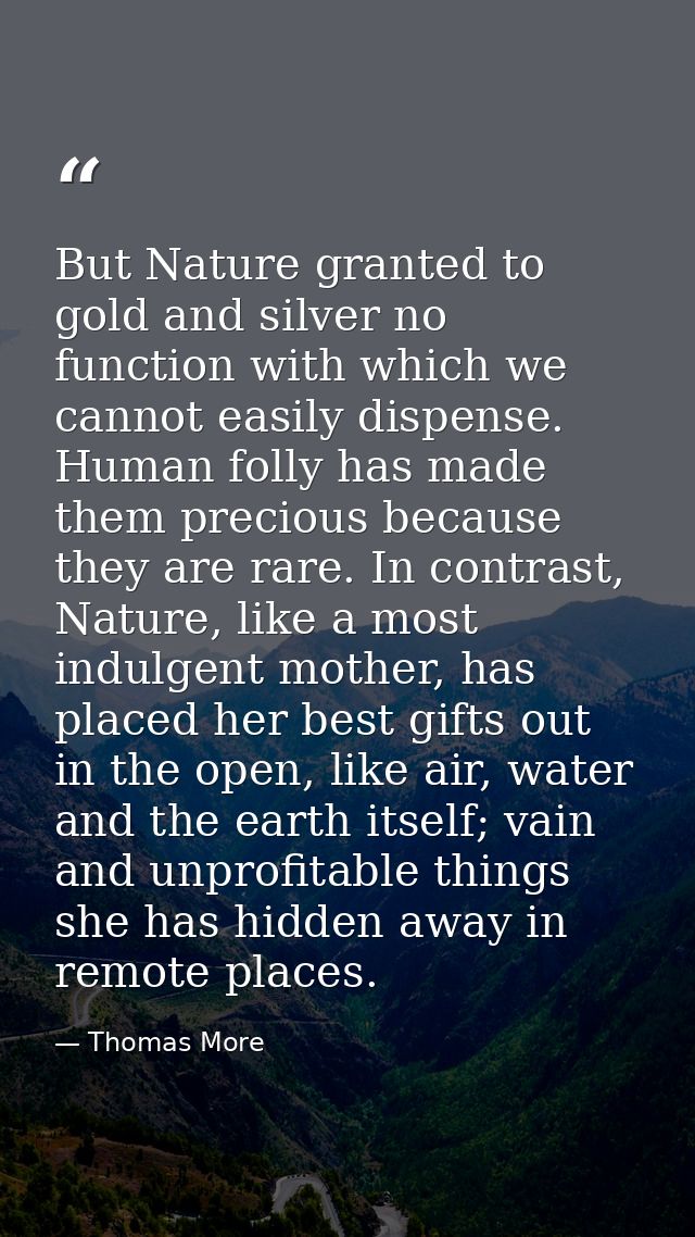 But Nature granted to gold and silver no function with which we cannot easily dispense. Human folly has made them precio — Thomas More