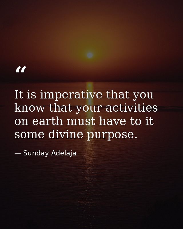 It is imperative that you know that your activities on earth must have to it some divine purpose. — Sunday Adelaja