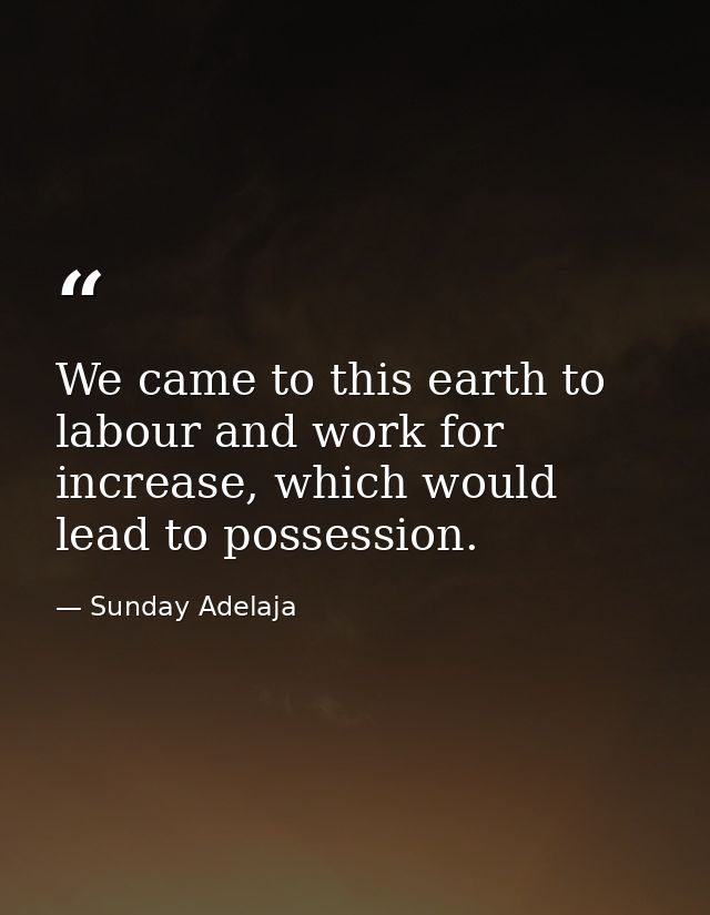We came to this earth to labour and work for increase, which would lead to possession. — Sunday Adelaja