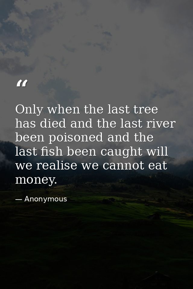Only when the last tree has died and the last river been poisoned and the last fish been caught will we realise we canno — Anonymous