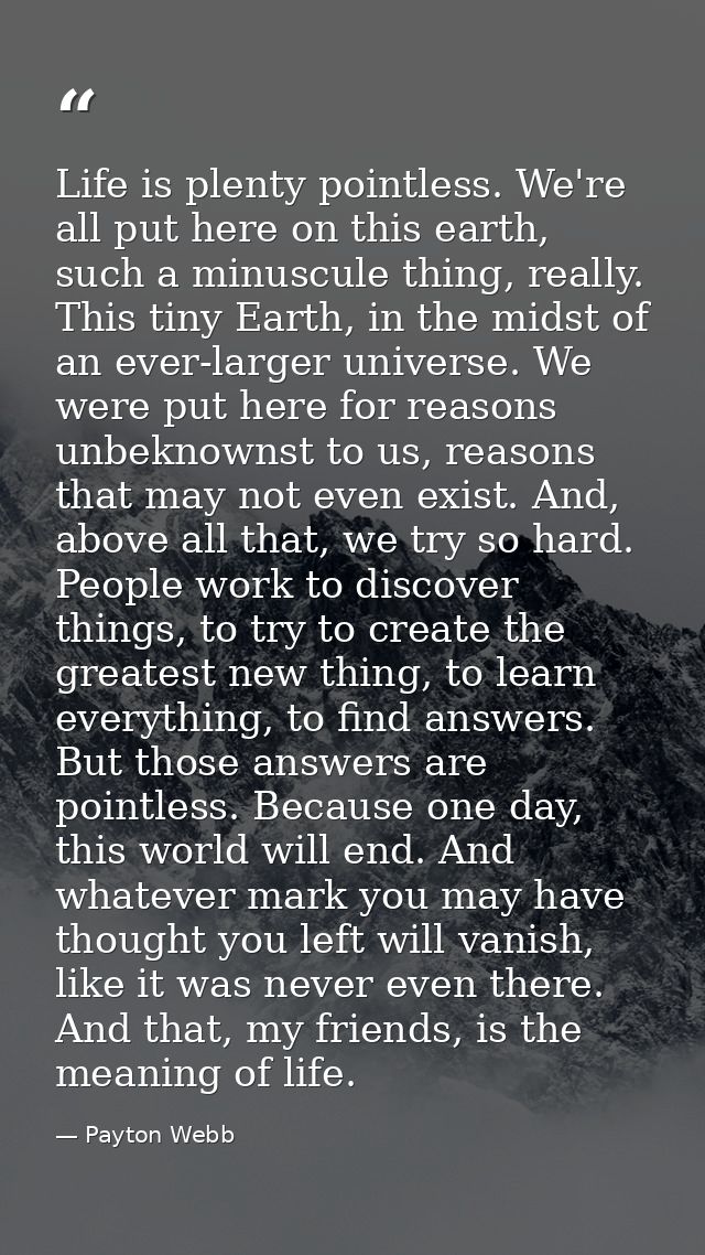 Life is plenty pointless. We're all put here on this earth, such a minuscule thing, really. This tiny Earth, in the mids — Payton Webb
