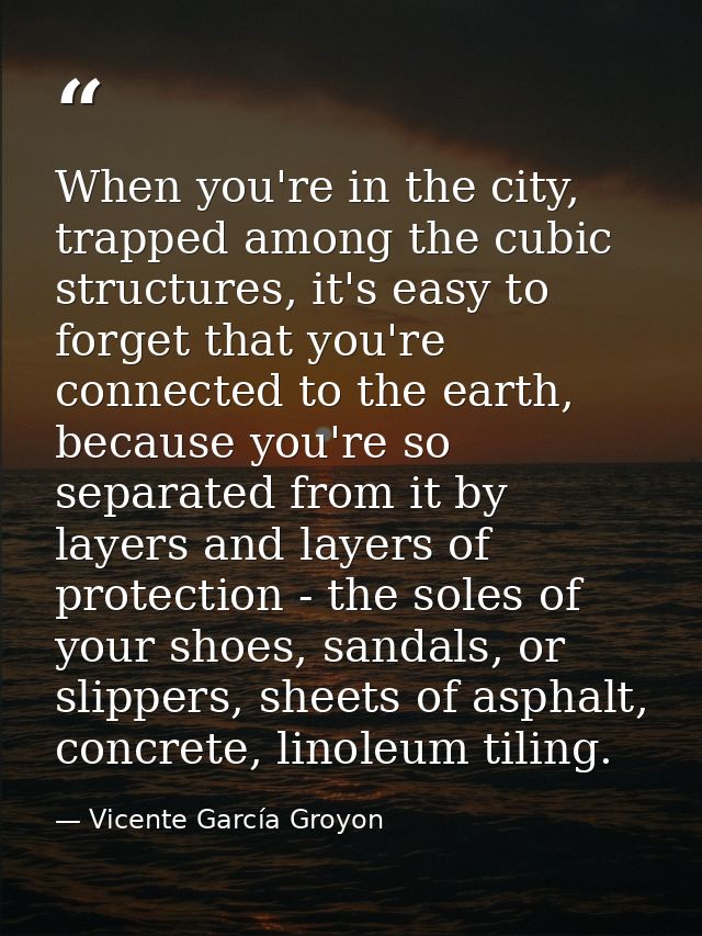 When you're in the city, trapped among the cubic structures, it's easy to forget that you're connected to the earth, bec — Vicente García Groyon