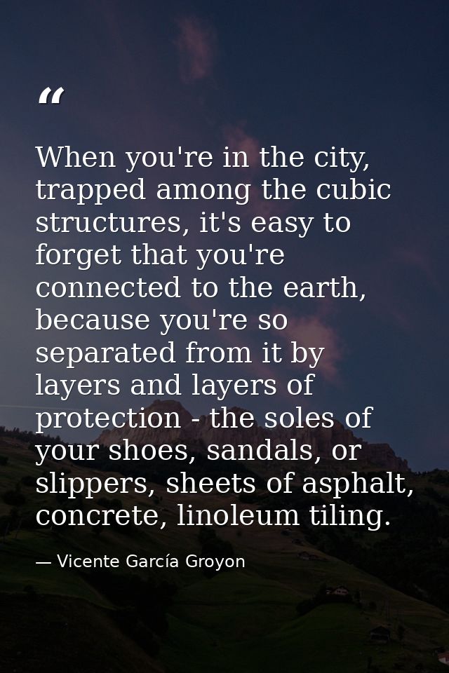 When you're in the city, trapped among the cubic structures, it's easy to forget that you're connected to the earth, bec — Vicente García Groyon