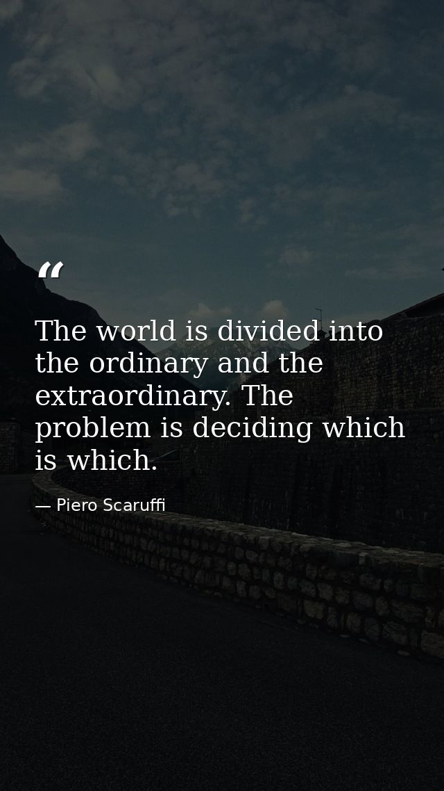 The world is divided into the ordinary and the extraordinary. The problem is deciding which is which. — Piero Scaruffi