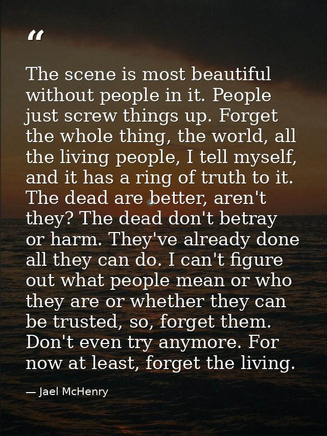 The scene is most beautiful without people in it. People just screw things up. Forget the whole thing, the world, all th — Jael McHenry