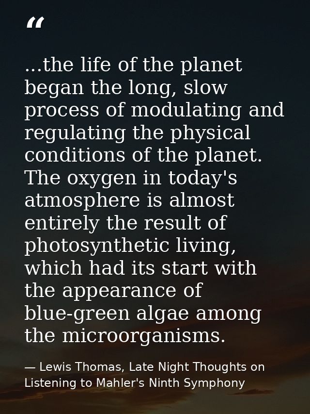 ...the life of the planet began the long, slow process of modulating and regulating the physical conditions of the plane — Lewis Thomas, Late Night Thoughts on Listening to Mahler's Ninth Symphony