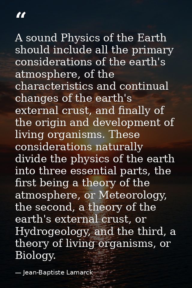 A sound Physics of the Earth should include all the primary considerations of the earth's atmosphere, of the characteris — Jean-Baptiste Lamarck